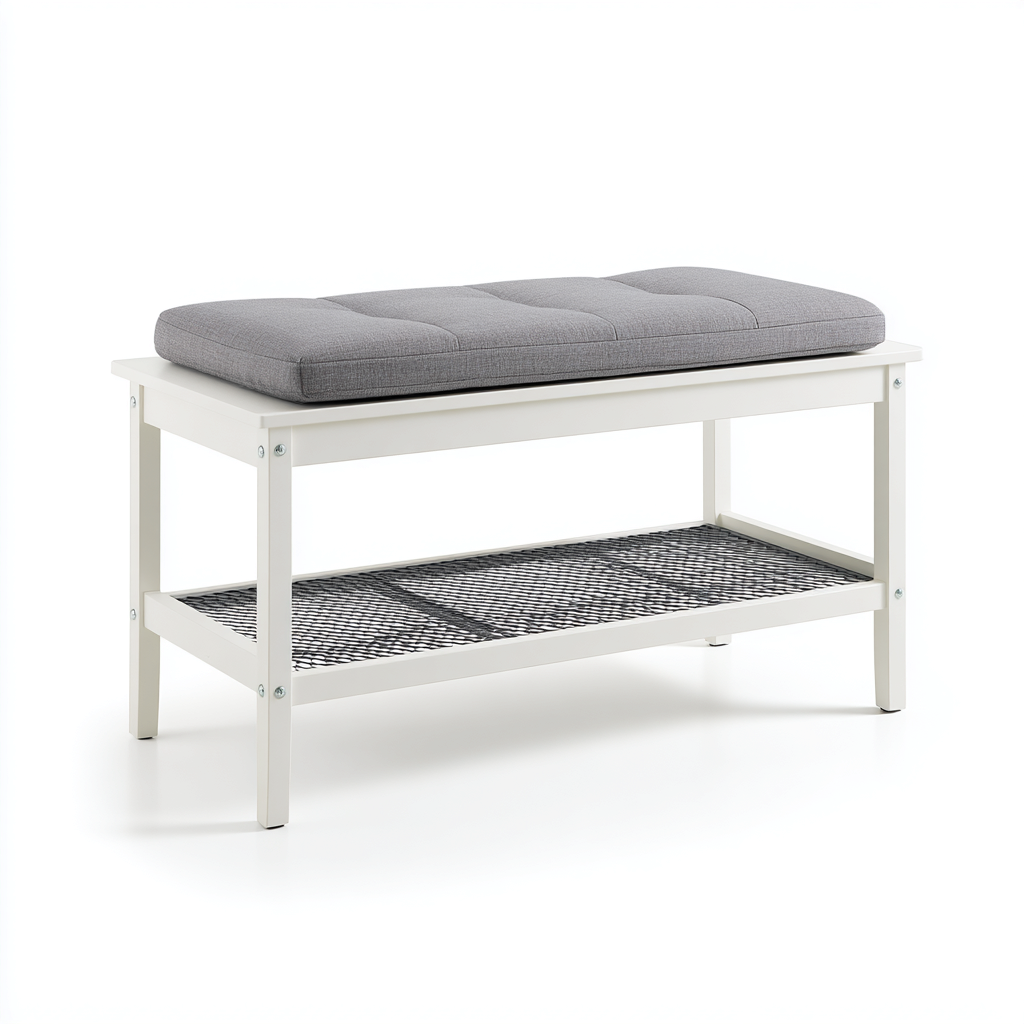 Eingangsbank Holz - Metall 85x35x48 cm - weiß - grau - modernes Design mit Ablage für Flur-Domainota