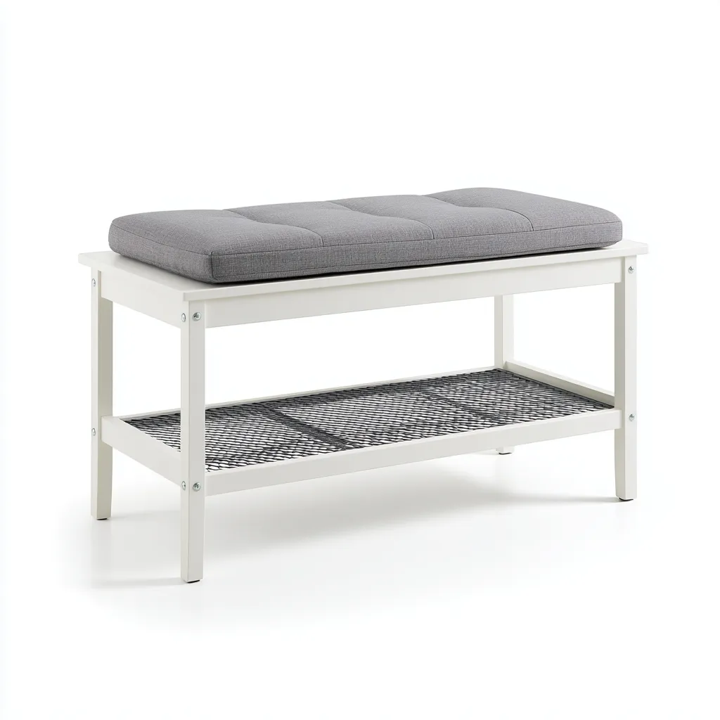 Eingangsbank Holz - Metall 85x35x48 cm - weiß - grau - modernes Design mit Ablage für Flur-Domainota