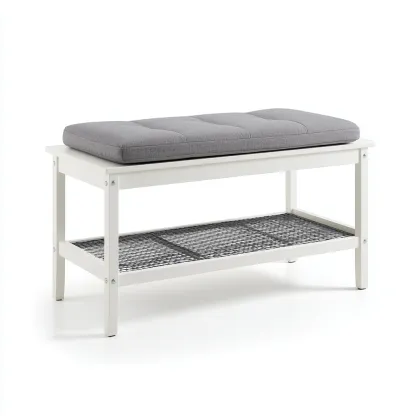 Eingangsbank Holz - Metall 85x35x48 cm - weiß - grau - modernes Design mit Ablage für Flur-Domainota