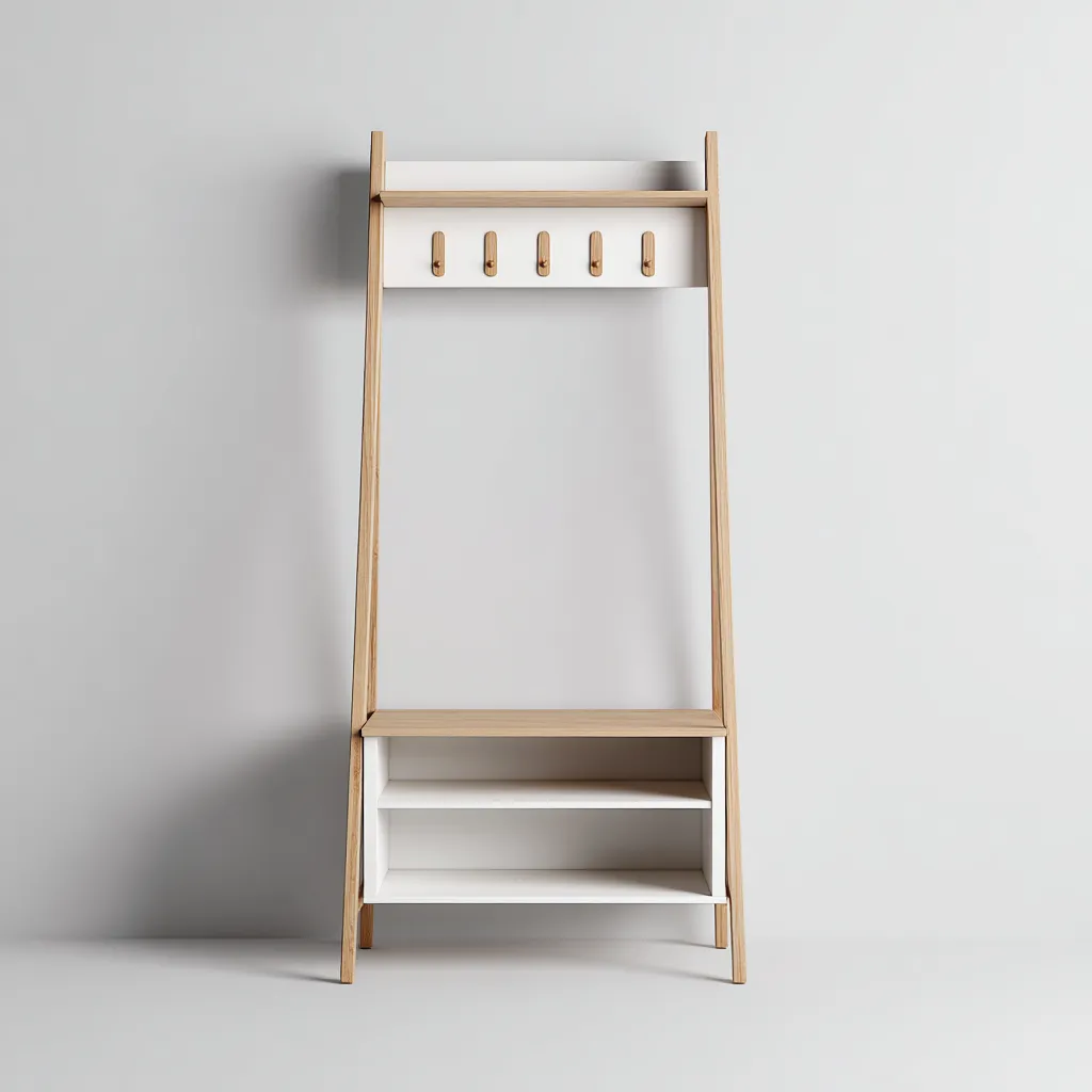 Garderobenständer Holz 90x35x175 cm - Eiche - Weiß - mit Ablage und Haken - für Eingangsbereich - skandinavisches Design-Domainota