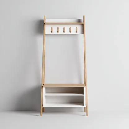 Garderobenständer Holz 90x35x175 cm - Eiche - Weiß - mit Ablage und Haken - für Eingangsbereich - skandinavisches Design-Domainota