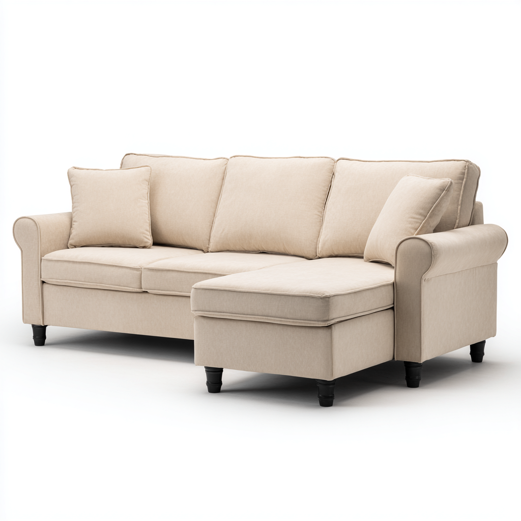 Ecksofa Stoffpolsterung 260x160x85 cm - beige - für Wohnzimmer - klassisches Design-Domainota