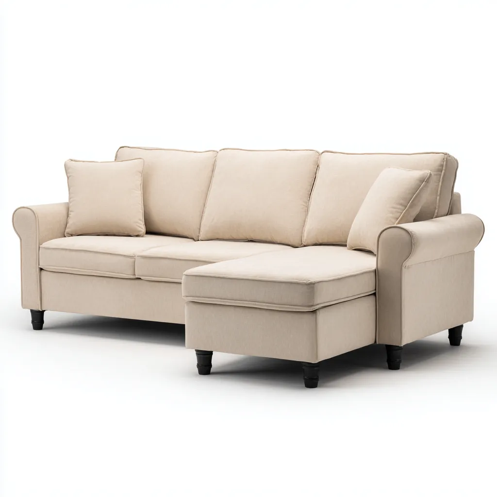 Ecksofa Stoffpolsterung 260x160x85 cm - beige - für Wohnzimmer - klassisches Design-Domainota