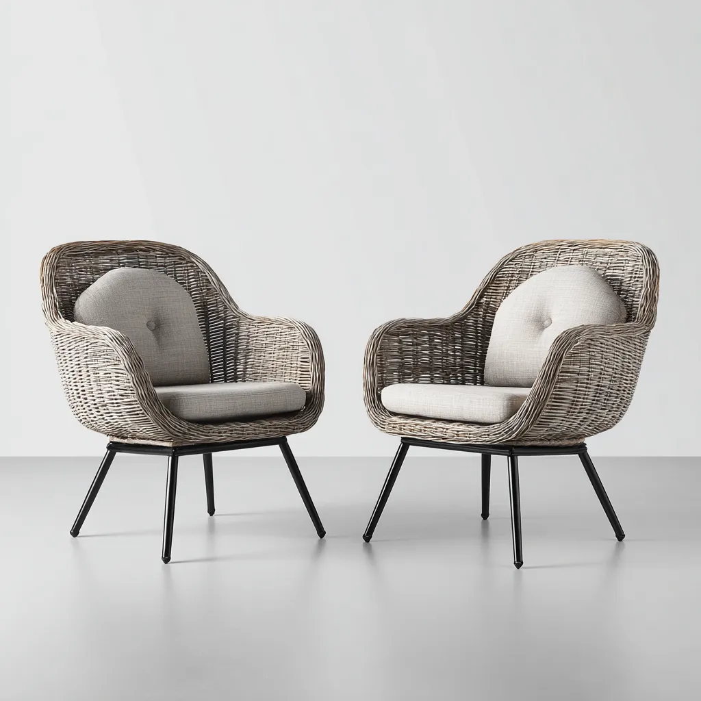 Gartenstuhl-Set 2 Stück 70x75x90 cm - Polyrattan und Metall - naturgrau - mit Sitz- und Rückenkissen - modernes Design für den Außenbereich-Domainota