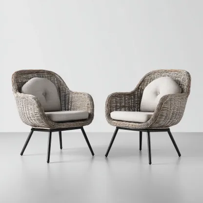 Gartenstuhl-Set 2 Stück 70x75x90 cm - Polyrattan und Metall - naturgrau - mit Sitz- und Rückenkissen - modernes Design für den Außenbereich-Domainota