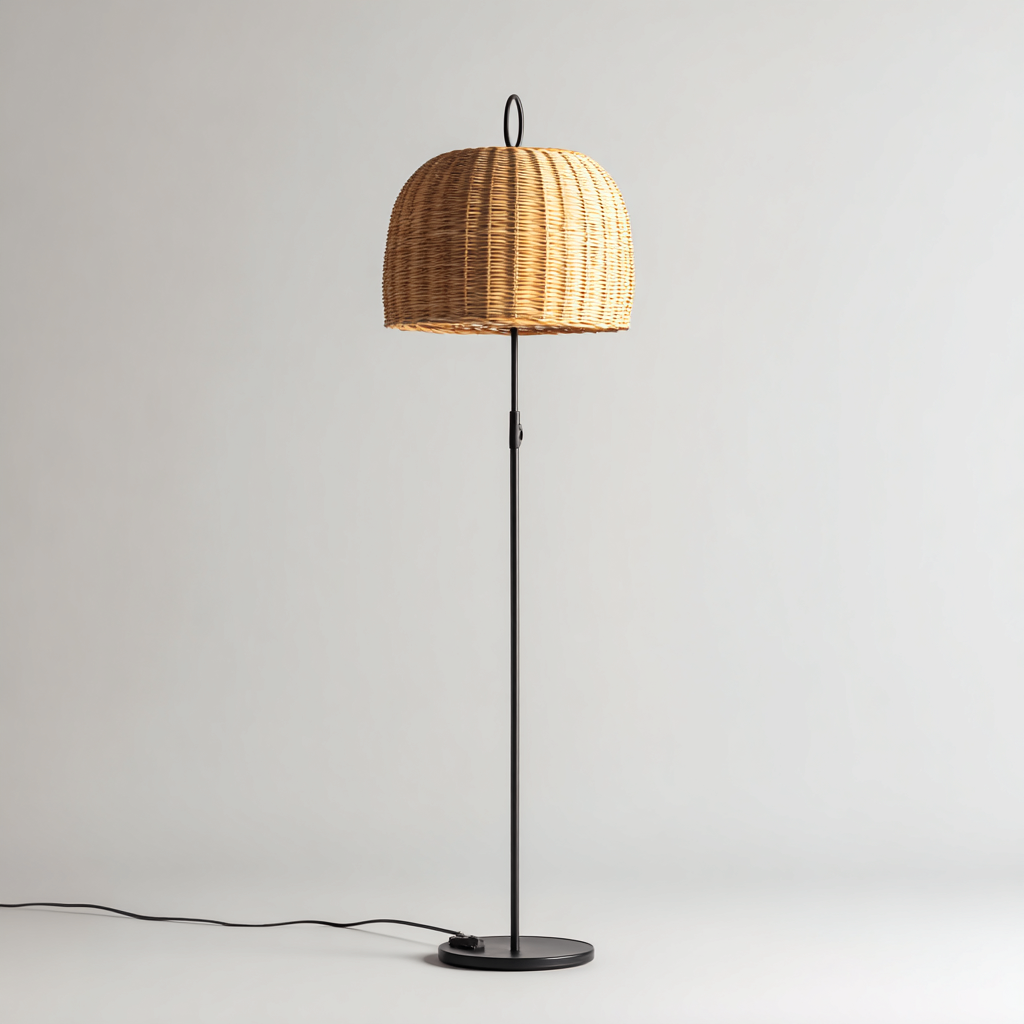 Stehlampe - Metall - Rattan - 40x40x165 cm - Schwarz - Natur - Skandinavisches Design für Wohnzimmer - Schlafzimmer-Domainota