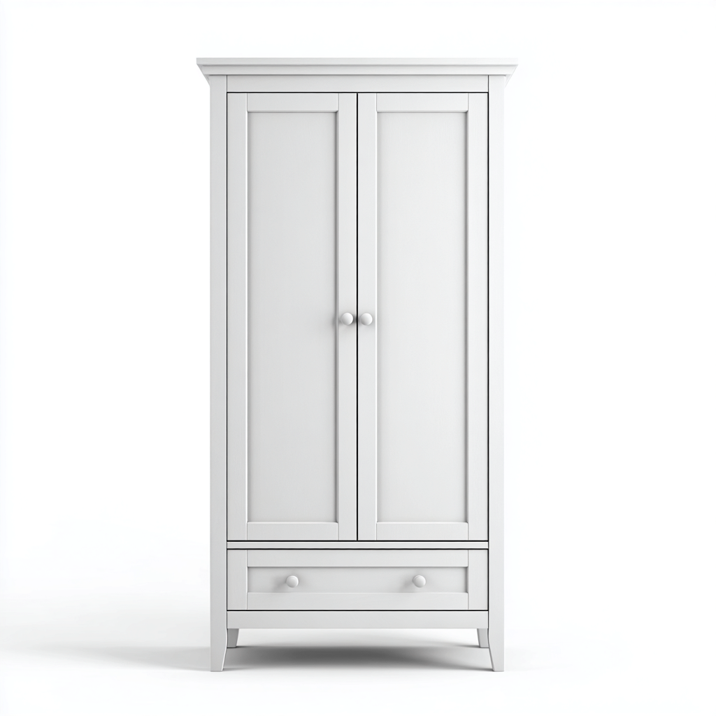 Kleiderschrank Holz 100x55x185 cm - weiß - für Schlafzimmer mit Schublade und klassischem Design-Domainota