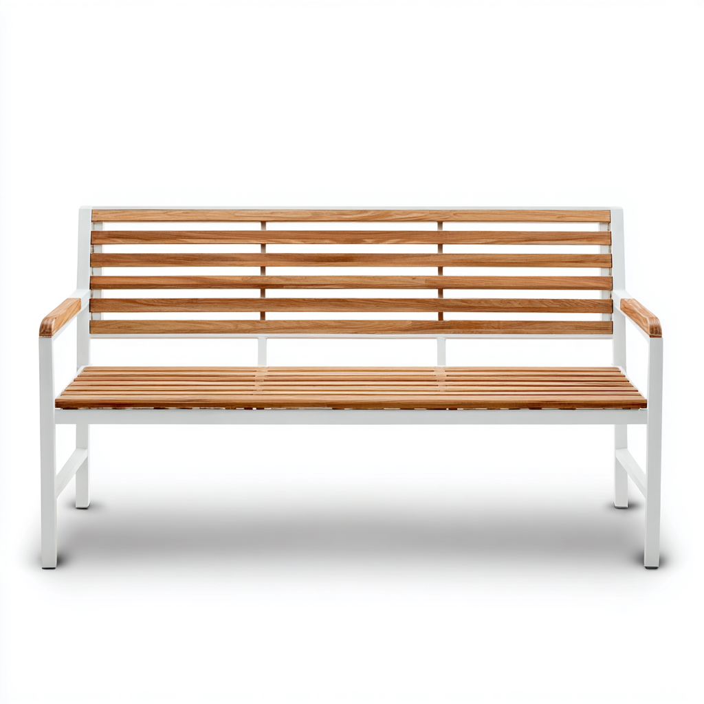 Gartenbank 125x58x85 cm - Holz und Metall - naturfarben - weiß - geeignet für den Außenbereich - modernes Design-Domainota