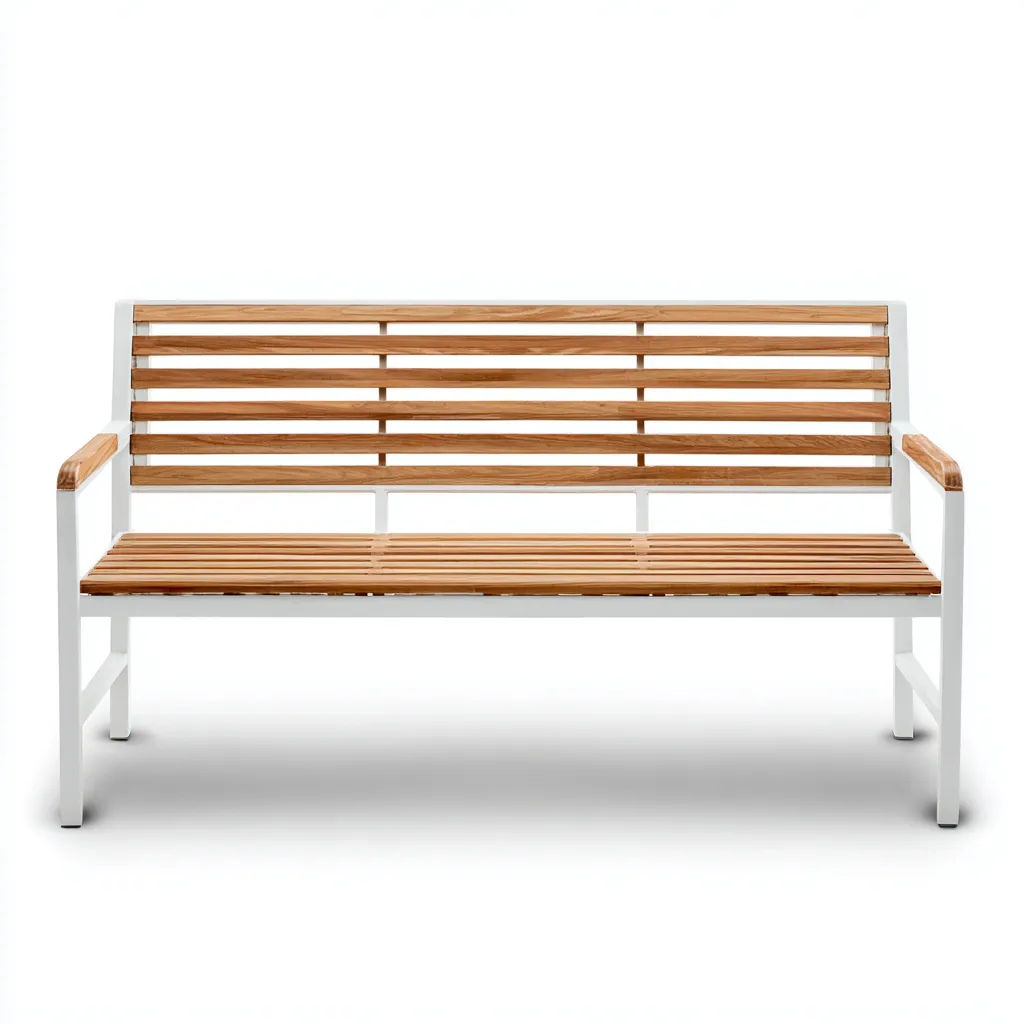 Gartenbank 125x58x85 cm - Holz und Metall - naturfarben - weiß - geeignet für den Außenbereich - modernes Design-Domainota