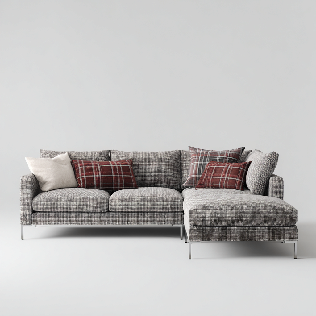 Ecksofa Stoff 250x160x80 cm - Grau - Modernes Design mit Karokissen - Für Wohnzimmer-Domainota