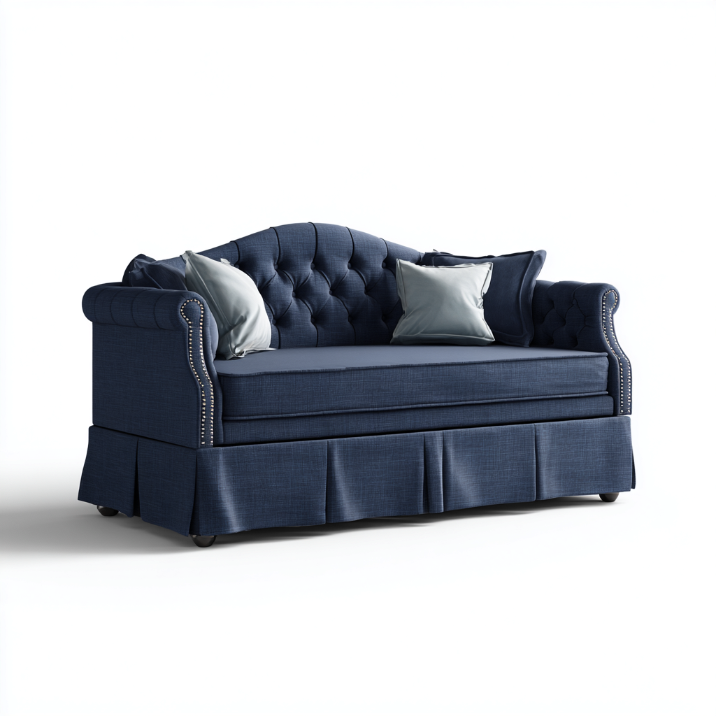 Schlafsofa-Stoff-210x100x95 cm-Dunkelblau-für Schlafzimmer-Klassisches Chesterfield-Design-Domainota