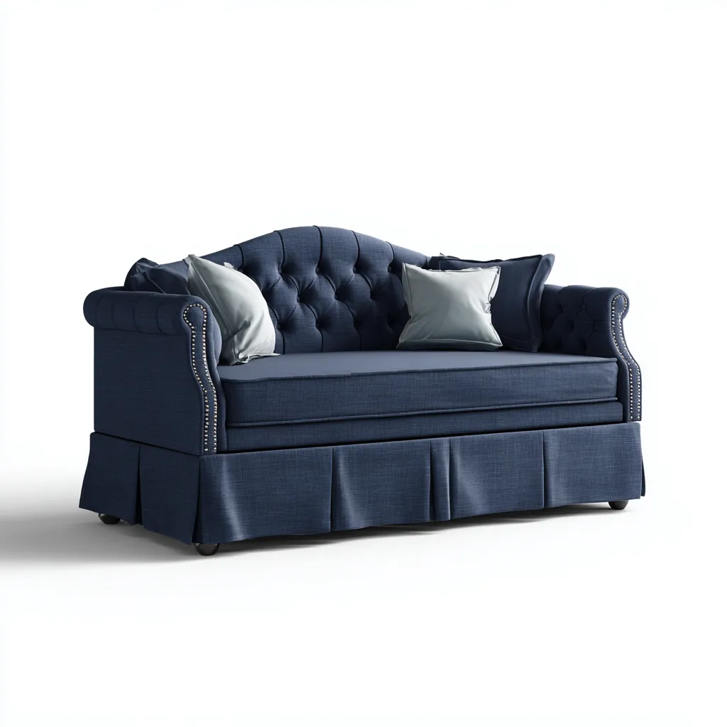 Schlafsofa-Stoff-210x100x95 cm-Dunkelblau-für Schlafzimmer-Klassisches Chesterfield-Design-Domainota