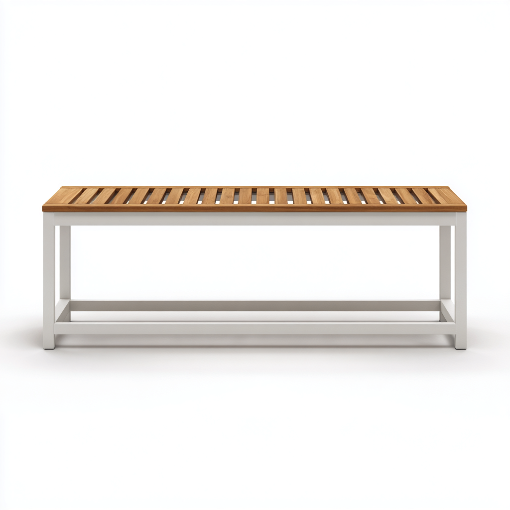 Gartenbank 120x40x45 cm - Holz und Metall - naturfarben - weiß - geeignet für den Außenbereich - minimalistisches Design-Domainota