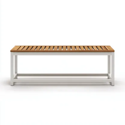 Gartenbank 120x40x45 cm - Holz und Metall - naturfarben - weiß - geeignet für den Außenbereich - minimalistisches Design-Domainota