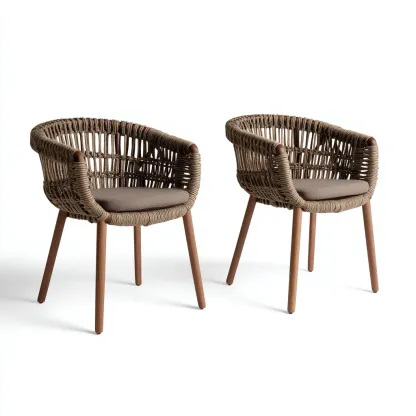 Gartenstuhl-Set 2 Stück 60x65x80 cm - Polyrattan und Holz - braun - mit Sitzkissen - modernes Design für den Außenbereich-Domainota