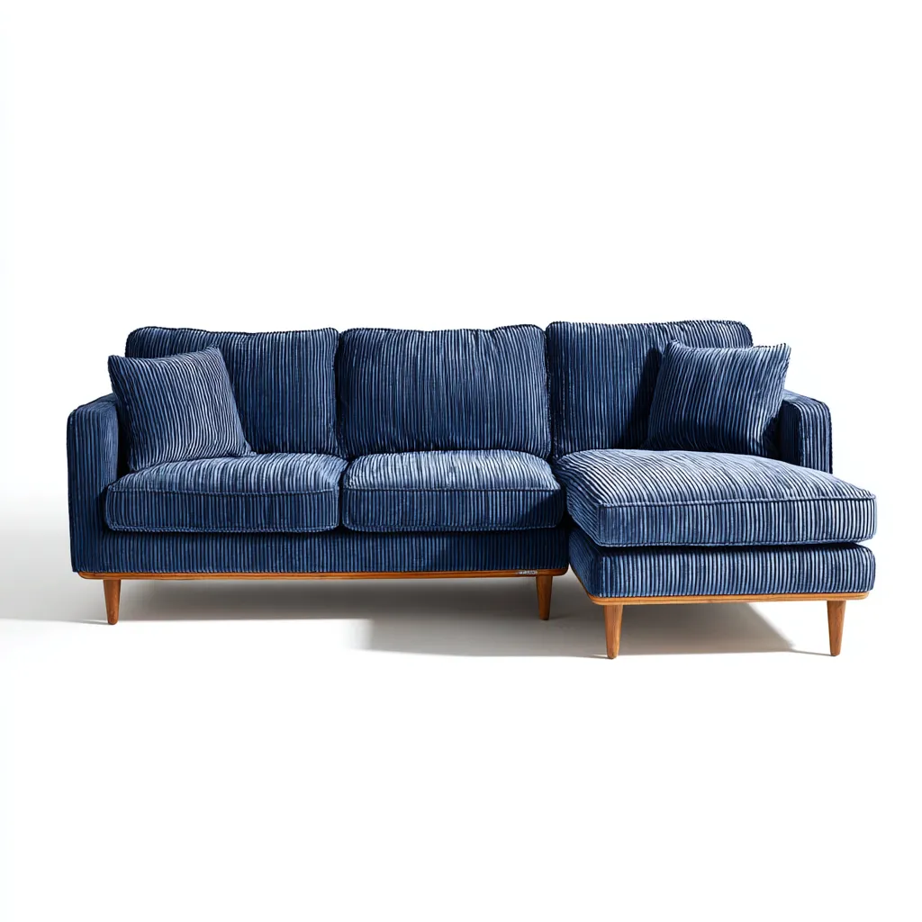 Ecksofa Cordstoff 250x155x85 cm - Königsblau - Mid-Century Design - Für Wohnzimmer-Domainota