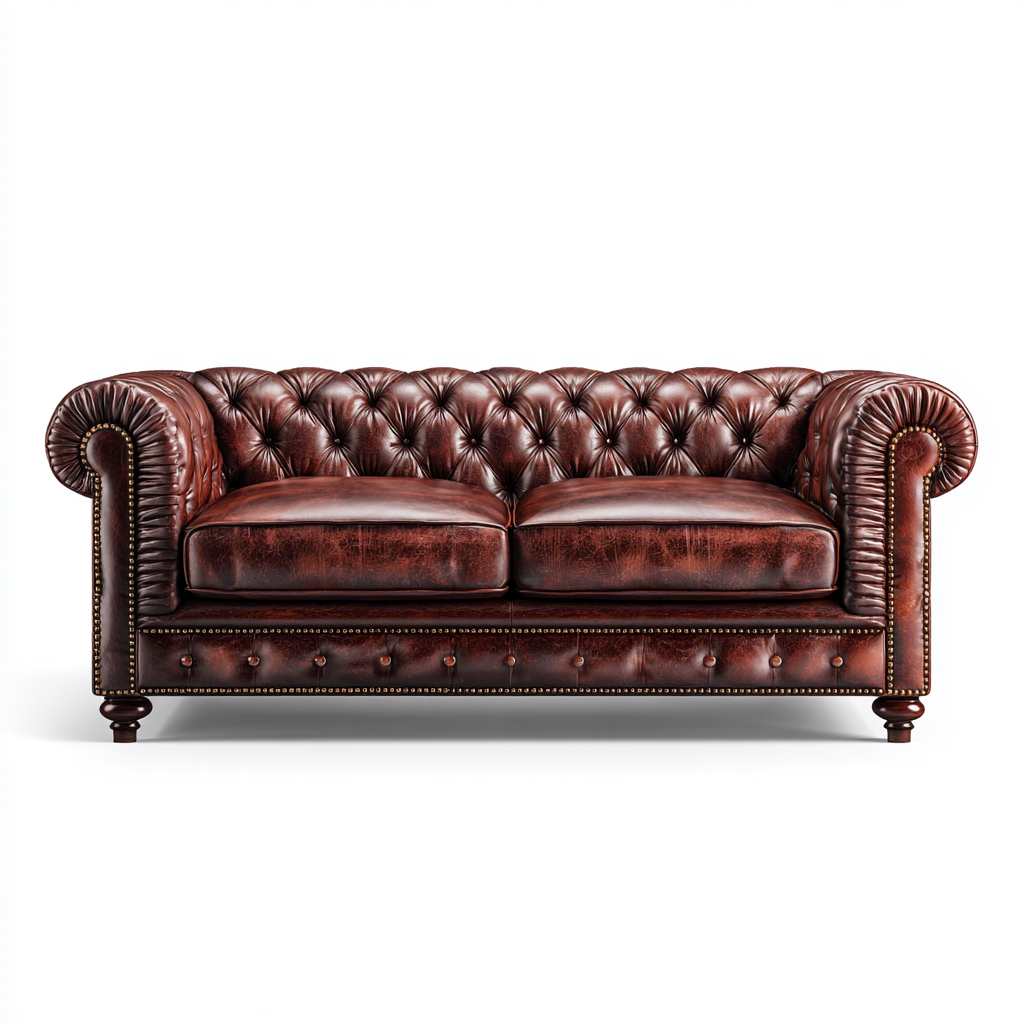 Gerades Sofa Echtlederpolster 198x88x80 cm - Rotbraun - Klassisches Design - Für Wohnzimmer-Domainota