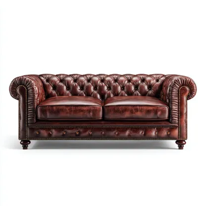 Gerades Sofa Echtlederpolster 198x88x80 cm - Rotbraun - Klassisches Design - Für Wohnzimmer-Domainota