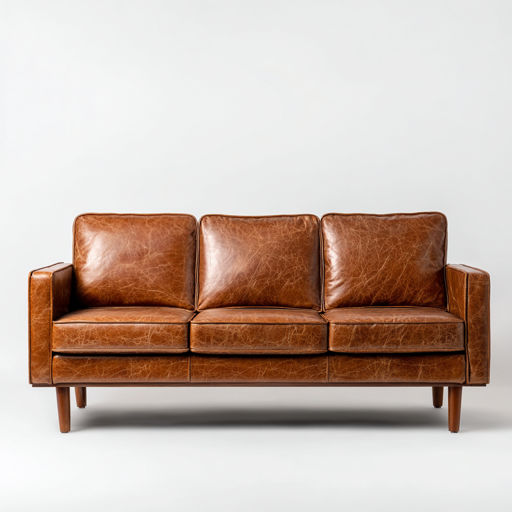 Gerades Sofa Echtlederpolster 210x85x82 cm - Karamellbraun - Skandinavisches Design - Für Wohnzimmer-Domainota