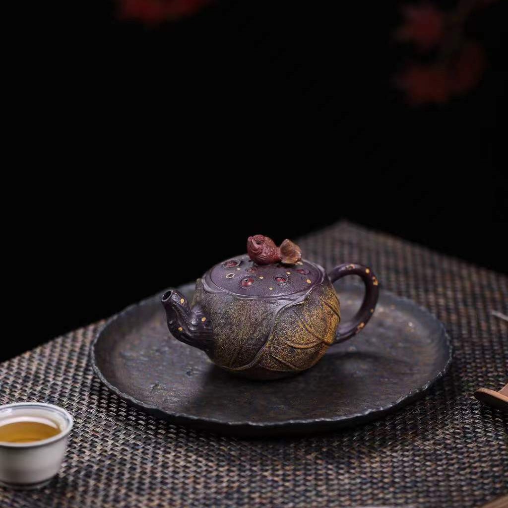 Premium Yixing Purple Clay Bionic Teapot - Goldfish Lotus Seed Design, Large Capacity Kung Fu Tea Infuser for Home & Tea Ceremony