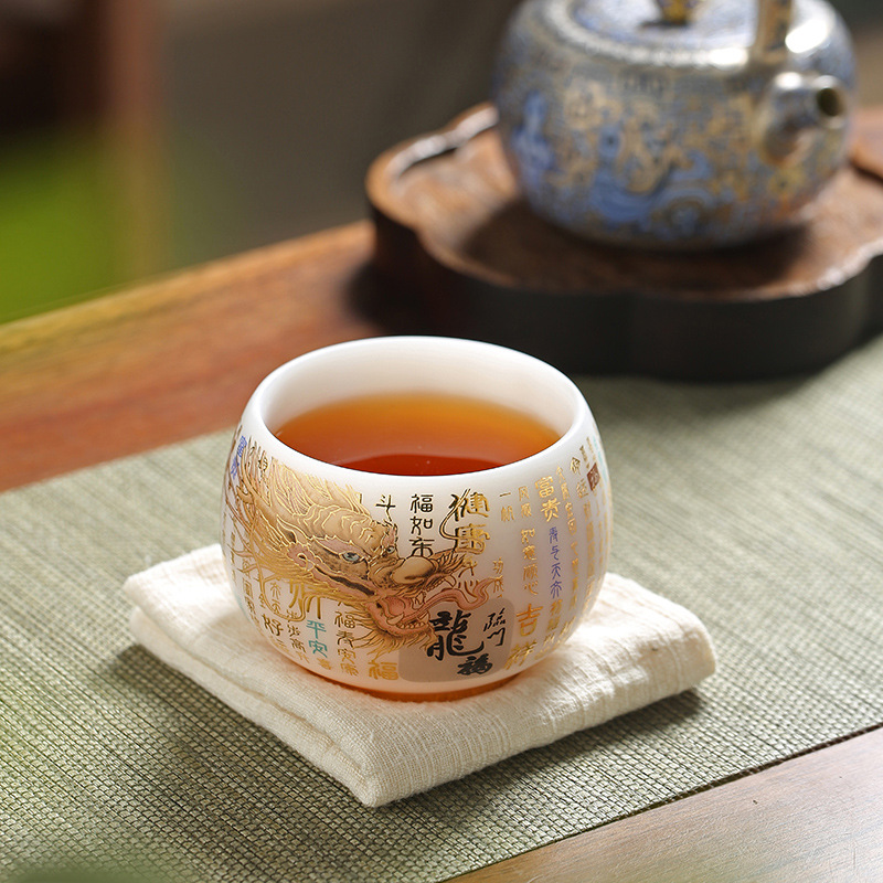 TEAGIFT Guo Zhibao Thousand Miles of Rivers and Mountains Biscuit Fired Teacup – High-End Suet Jade Ice-Like White Porcelain Master Cup, Personal Exclusive Ceramic Tea Cup for Solo Use