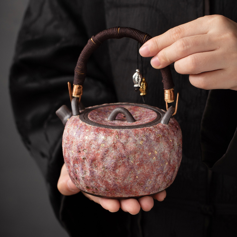 Lin Peifu Rock Mine Old Rock Mud Teapot Pure Handmade Handle Teapot Tea Brewing Pot Charcoal Pot Water Boiling Teapot Tea Warmer