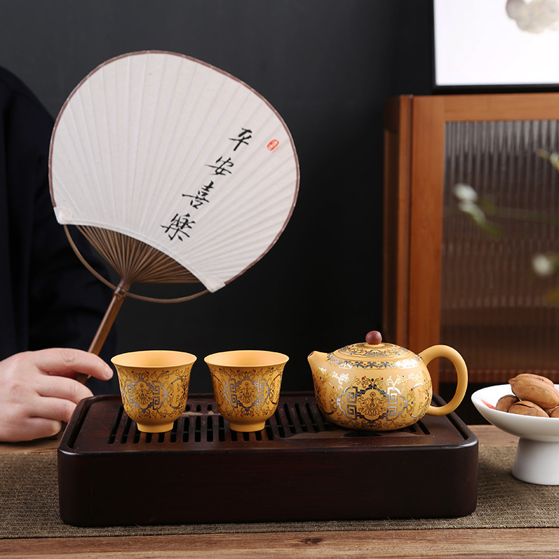 TEAGIFT Raw Ore Green Clay Yixing Teapot – High-End Phoenix Song Xishi Teapot, 1 Pot 2 Cups Chinese Style Kung Fu Tea Set for Home