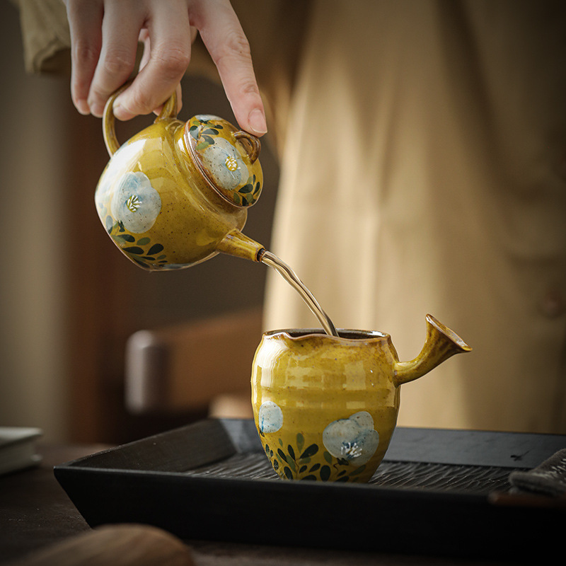 Hand-painted Camellia Underglaze Ceramic Teapot for One Person, Chinese Style Household Tea Set, Small Capacity Teapot