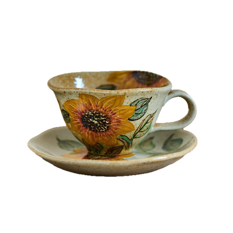 Taomeiji Neo-Chinese Style Handmade Ceramic Mug – Hand-Painted Sunflower Coffee Cup, Small Capacity Couple Mugs for Daily Use