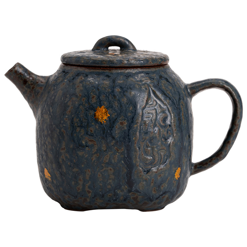 TEAGIFT Vintage High-End Kung Fu Teapot – Kongji Zhai Old Rock Clay Meditation Pot, Bronze Detail, Seasonable Home Tea Brewing Single Pot
