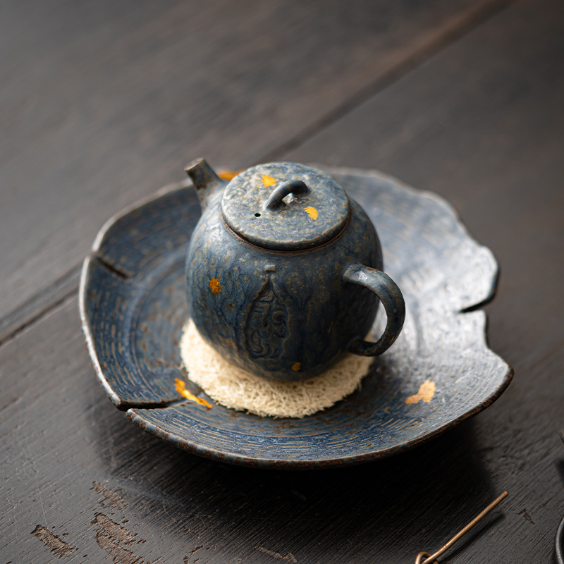 TEAGIFT Vintage High-End Kung Fu Teapot – Kongji Zhai Old Rock Clay Meditation Pot, Bronze Detail, Seasonable Home Tea Brewing Single Pot