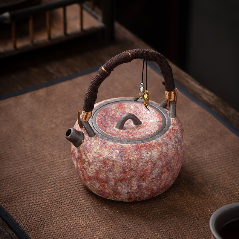 Lin Peifu Rock Mine Old Rock Mud Teapot Pure Handmade Handle Teapot Tea Brewing Pot Charcoal Pot Water Boiling Teapot Tea Warmer