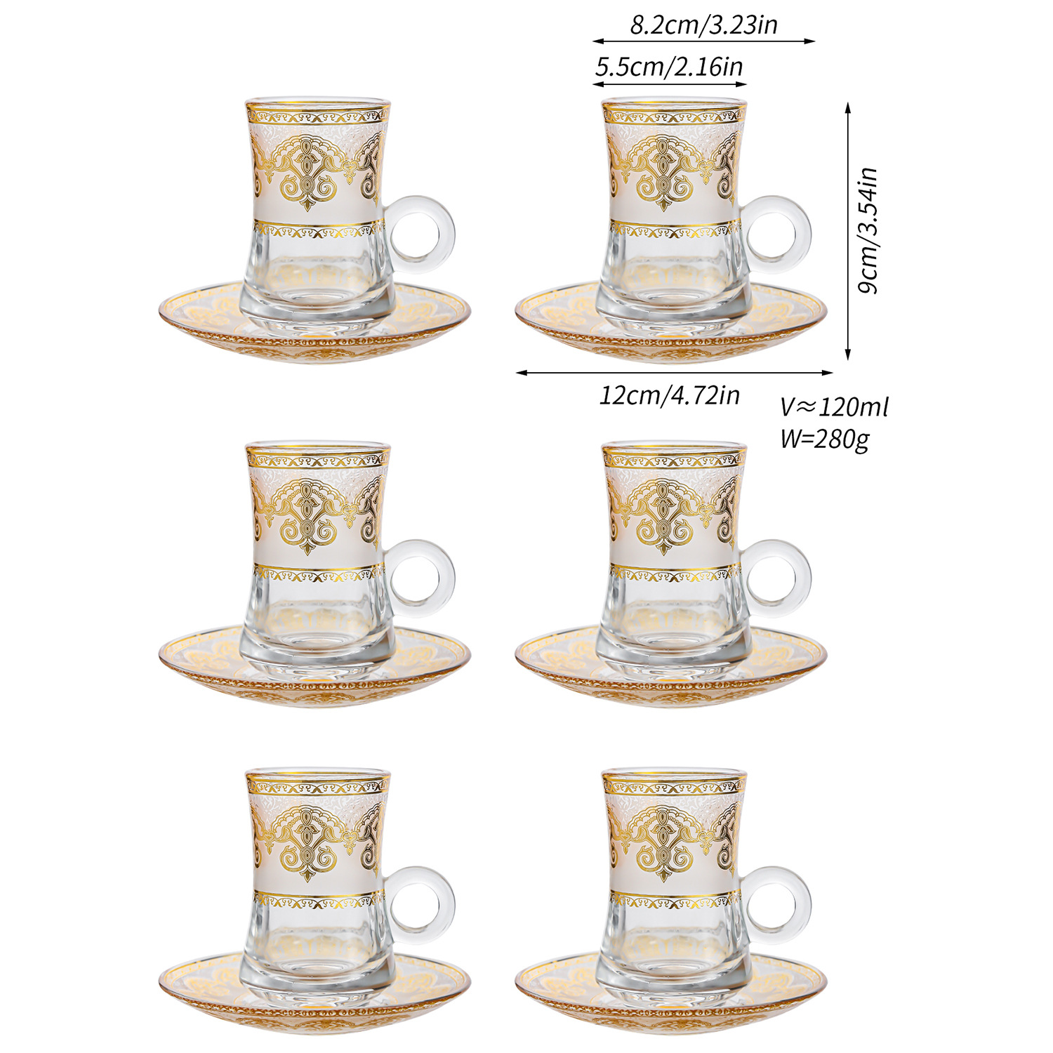 GLOBALGLASS Cross-Border Creative Transparent Glass Cup – Gold Foil Embossed Flower Coffee Cup, Latte Mug for Home & Gift