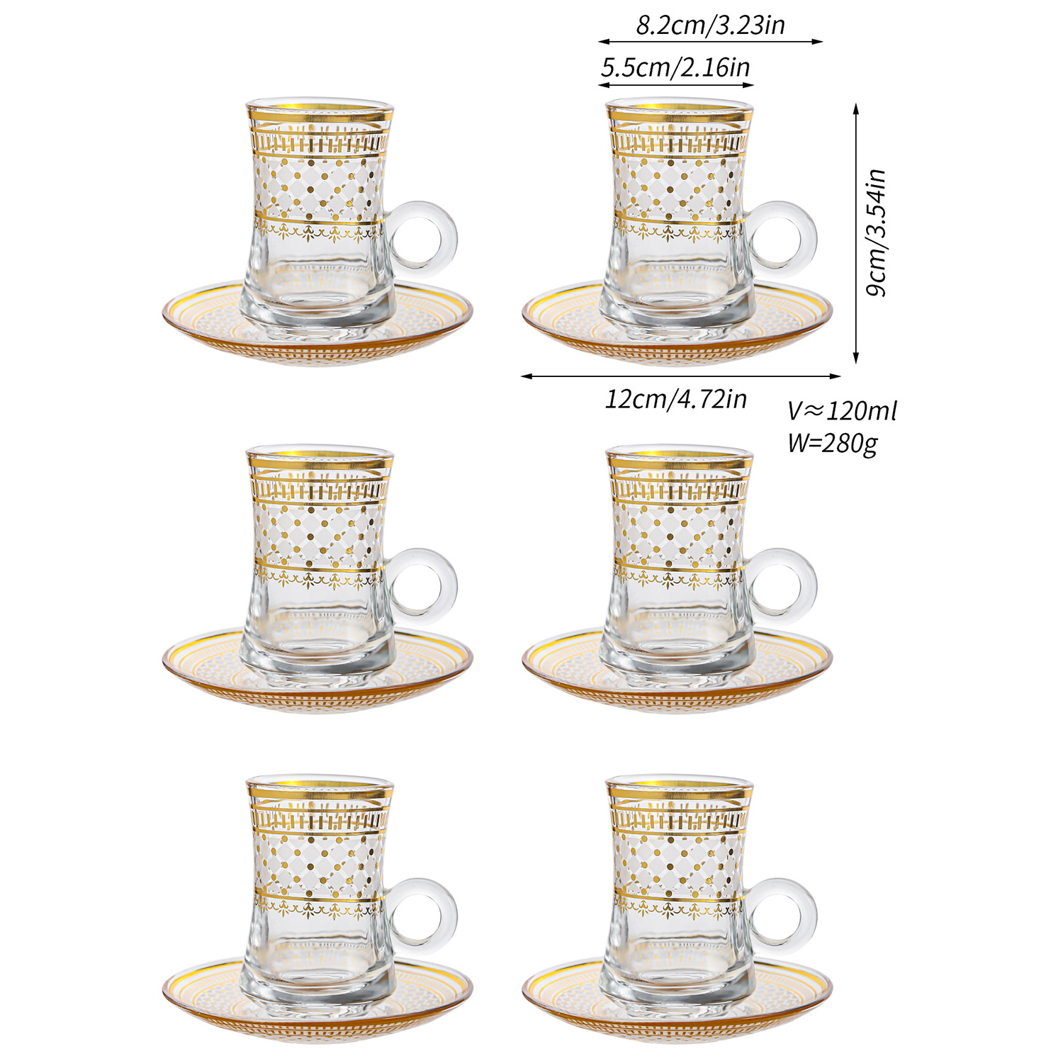 GLOBALGLASS Cross-Border Creative Transparent Glass Cup – Gold Foil Embossed Flower Coffee Cup, Latte Mug for Home & Gift