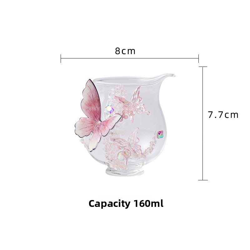 TEAGIFT Miyan Handmade High Borosilicate Heat-Resistant Glass Fair Cup – Creative Butterfly Tea Divider, Home Use Equalizing Tea Cup