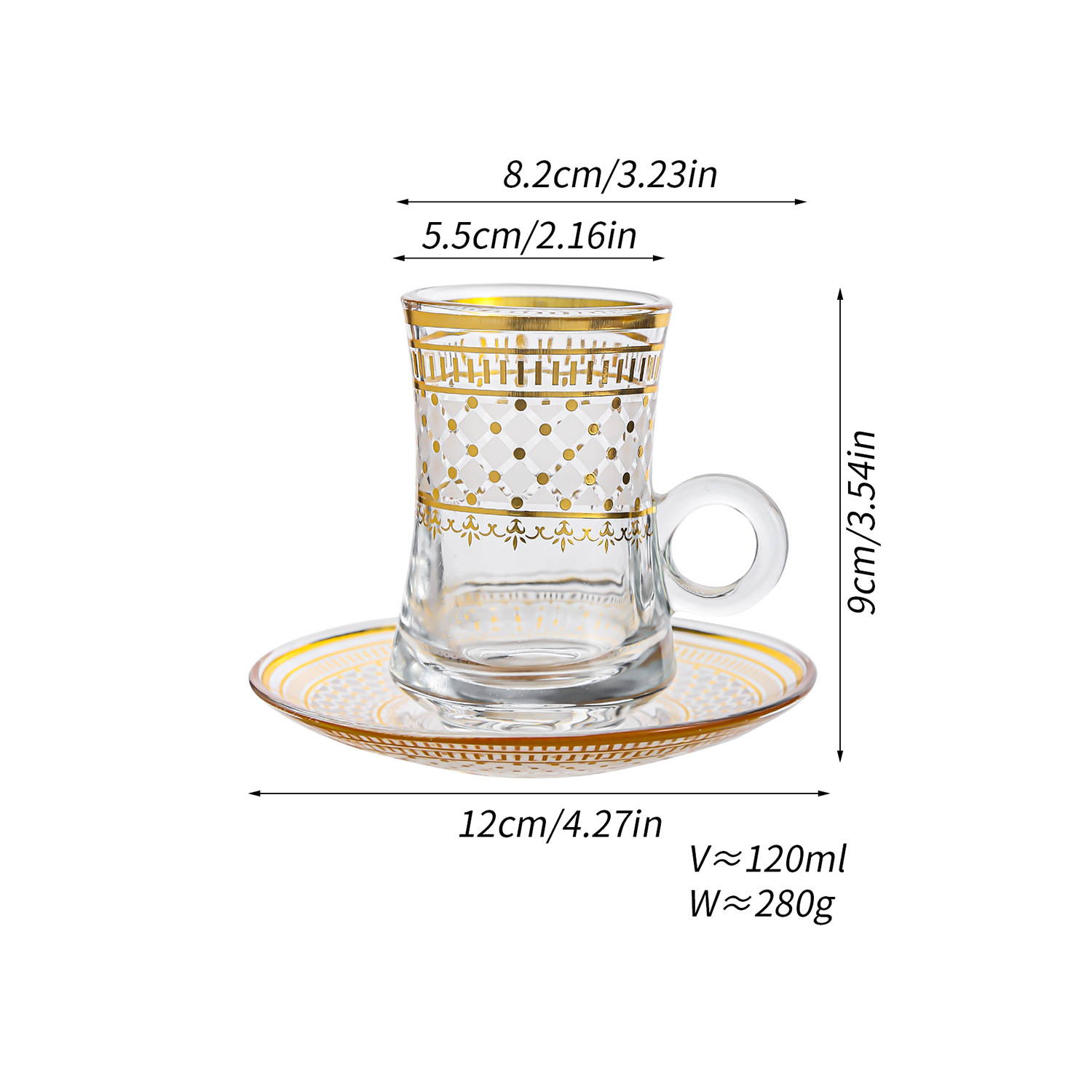 GLOBALGLASS Cross-Border Creative Transparent Glass Cup – Gold Foil Embossed Flower Coffee Cup, Latte Mug for Home & Gift
