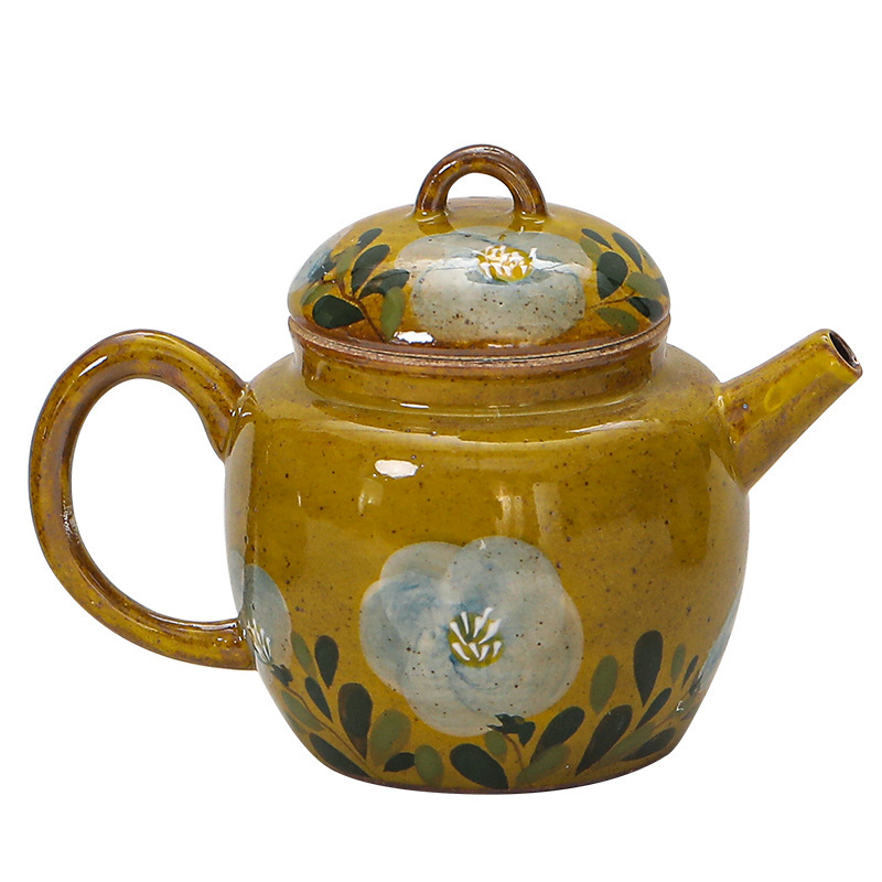Hand-painted Camellia Underglaze Ceramic Teapot for One Person, Chinese Style Household Tea Set, Small Capacity Teapot