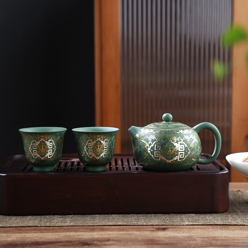 TEAGIFT Raw Ore Green Clay Yixing Teapot – High-End Phoenix Song Xishi Teapot, 1 Pot 2 Cups Chinese Style Kung Fu Tea Set for Home