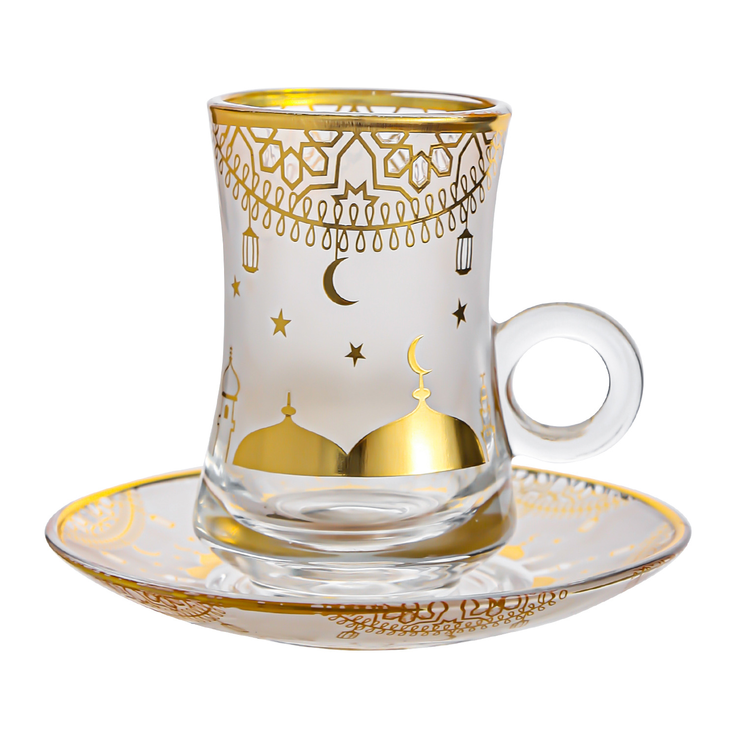 GLOBALGLASS Cross-Border Creative Transparent Glass Cup – Gold Foil Embossed Flower Coffee Cup, Latte Mug for Home & Gift