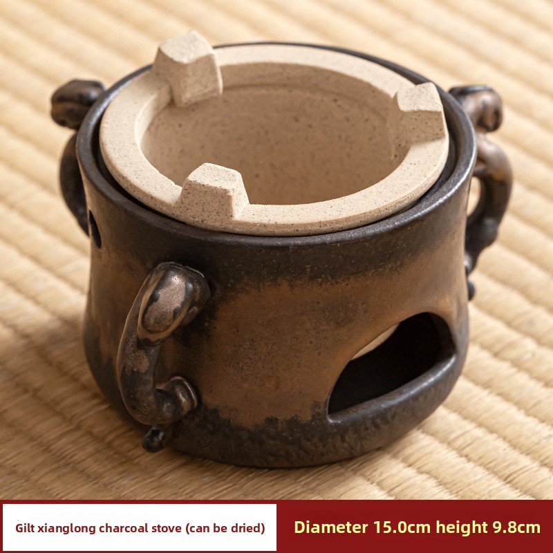 TEAGIFT Ceramic Clay Charcoal Tea Stove – Vintage Kung Fu Tea Boiler with Ceramic Kettle, Health-Preserving Pot for Home Tea Room