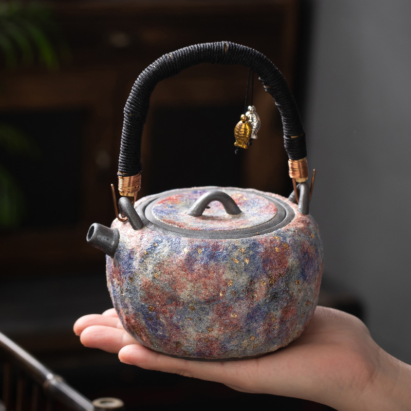 Lin Peifu Rock Mine Old Rock Mud Teapot Pure Handmade Handle Teapot Tea Brewing Pot Charcoal Pot Water Boiling Teapot Tea Warmer