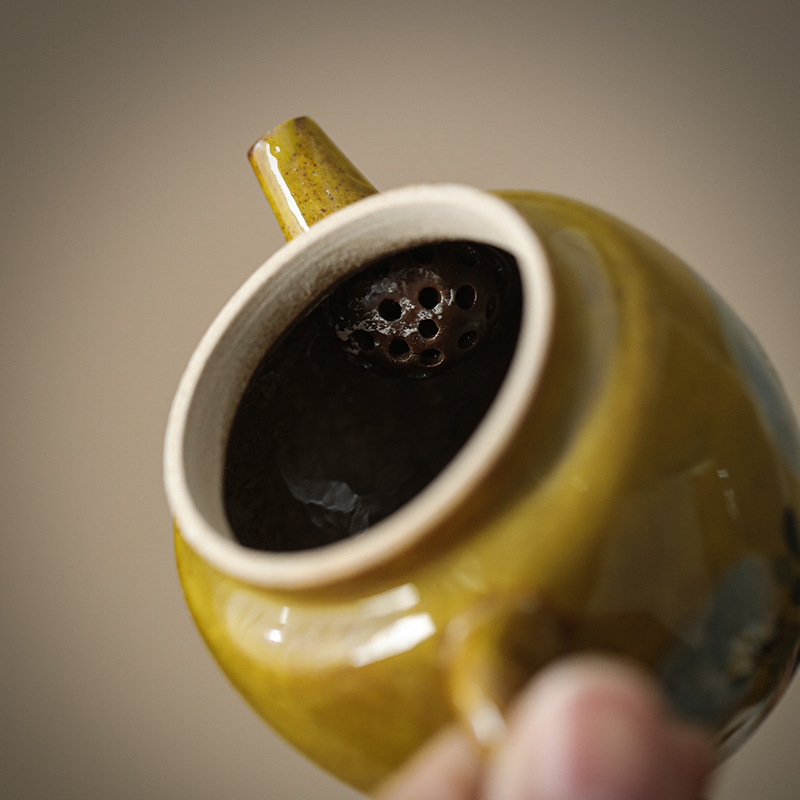 Hand-painted Camellia Underglaze Ceramic Teapot for One Person, Chinese Style Household Tea Set, Small Capacity Teapot