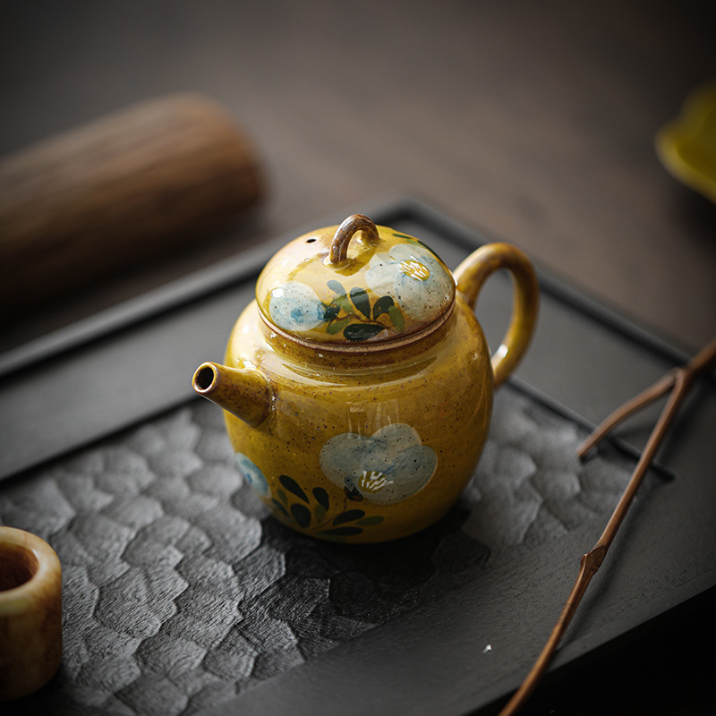 Hand-painted Camellia Underglaze Ceramic Teapot for One Person, Chinese Style Household Tea Set, Small Capacity Teapot