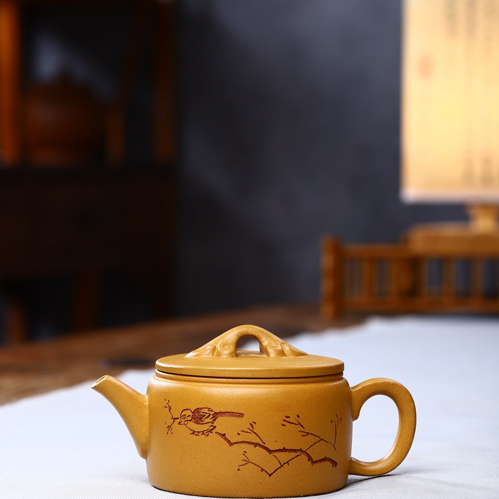 TEAGIFT Small Capacity Kung Fu Tea Set – Raw Ore Duan Clay Yixing Hanwa Teapot with Gold Engraving
