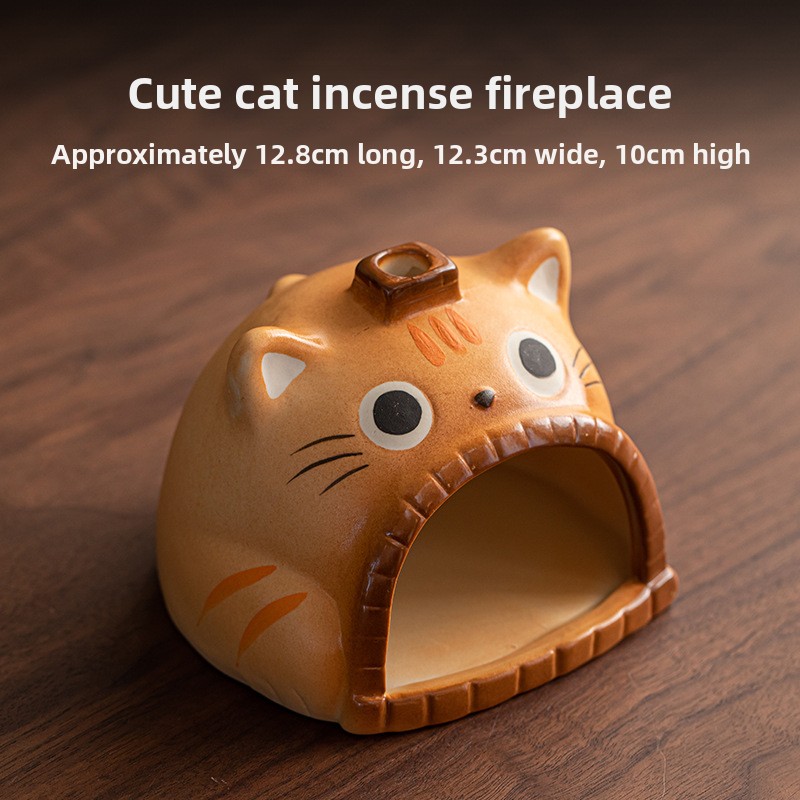 Cute Cat Ceramic Incense Burner Fireplace - Cartoon Smudge Bowl for Sage Palo Santo Cedar Lavender, Decorative Aromatherapy Holder for Home & Gift
