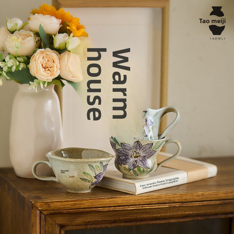 Taomeiji Neo-Chinese Style Handmade Ceramic Mug – Hand-Painted Sunflower Coffee Cup, Small Capacity Couple Mugs for Daily Use