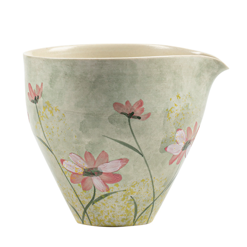 TEAGIFT Hand-Painted Daisy Stoneware Fair Cup – Watercolor Style Tea Sea, Equalizing Cup for Home Kung Fu Tea Ceremony