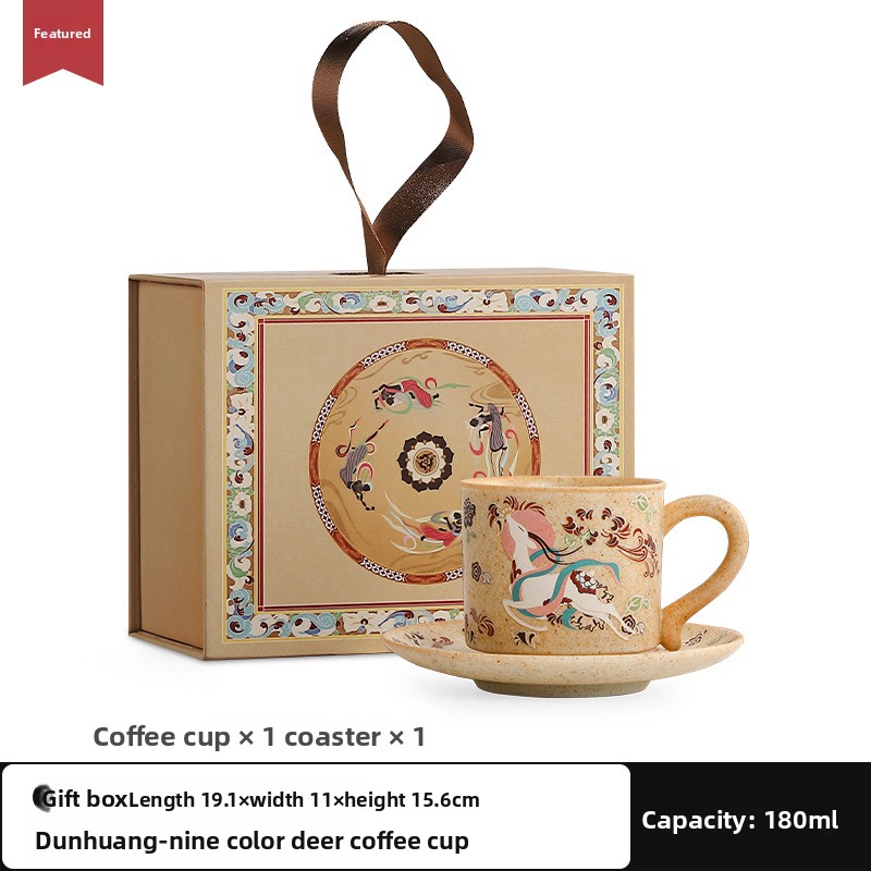 TEAGIFT Dunhuang Flying Apsaras Coffee Mug – Handmade Stoneware Cup & Saucer Set, Japanese Retro Minimalist Water Cup