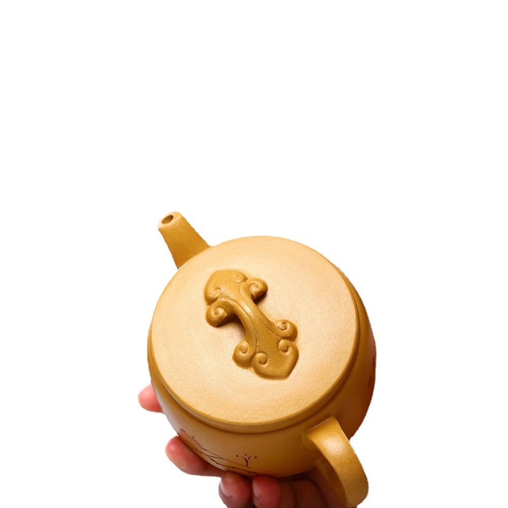 TEAGIFT Small Capacity Kung Fu Tea Set – Raw Ore Duan Clay Yixing Hanwa Teapot with Gold Engraving