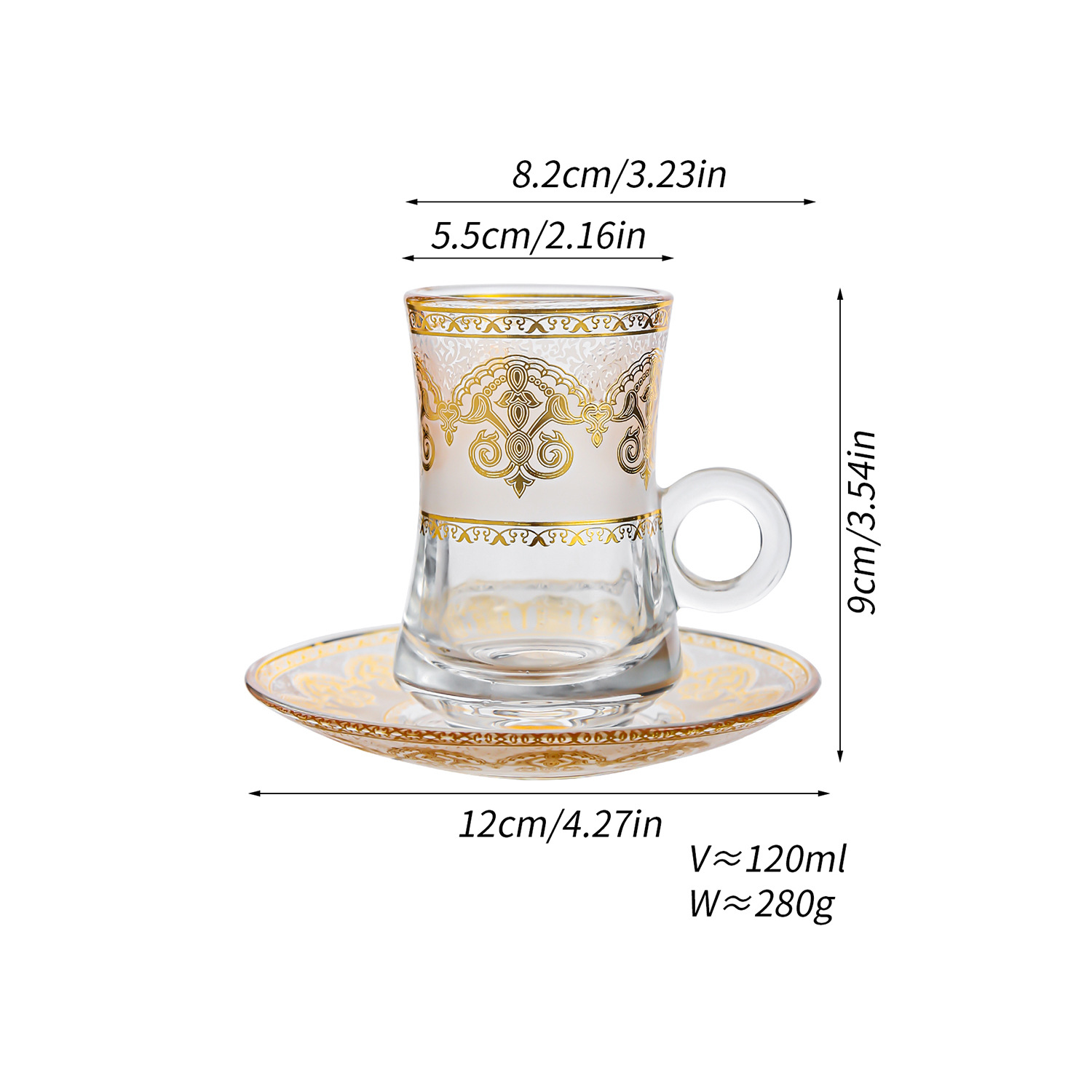 GLOBALGLASS Cross-Border Creative Transparent Glass Cup – Gold Foil Embossed Flower Coffee Cup, Latte Mug for Home & Gift